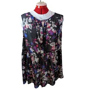 Torrid sz3 sheer sleeveless black floral blouse